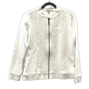 Barbour Kelsey Jacquard Overlayer Cotton Blend Bomber Jacket Ivory Size 10